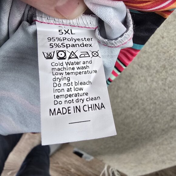 Rainbow Stripe Wide-Leg Pants Polyester/Spandex Multicolor Size 5XL High-Waist - Picture 4 of 6